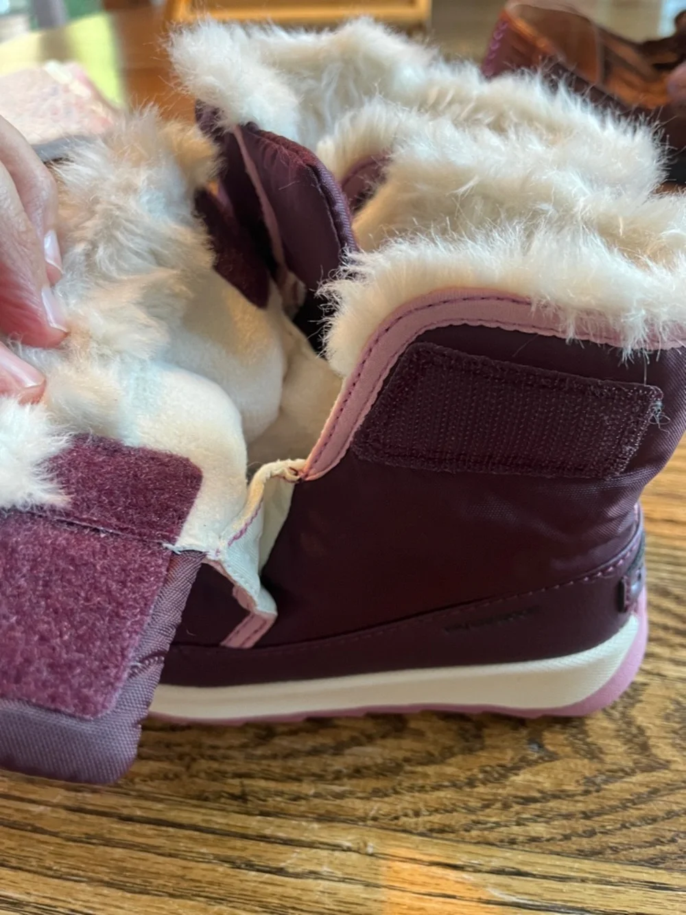 Sorel Kids Burgundy and Pink Waterproof Snow Boots